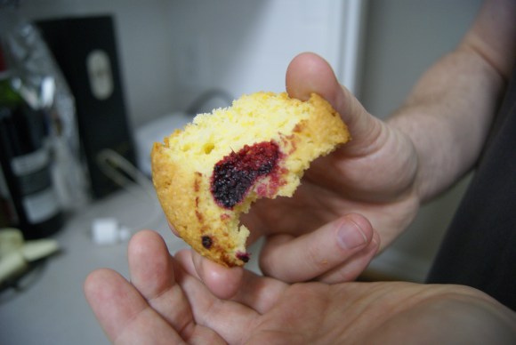 Boyfriend's third cake, mid-bite.