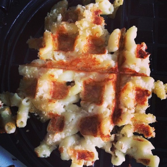 This is a mac and cheese waffle, which you didn't know you needed until this moment. #postthanksgivingsnacks